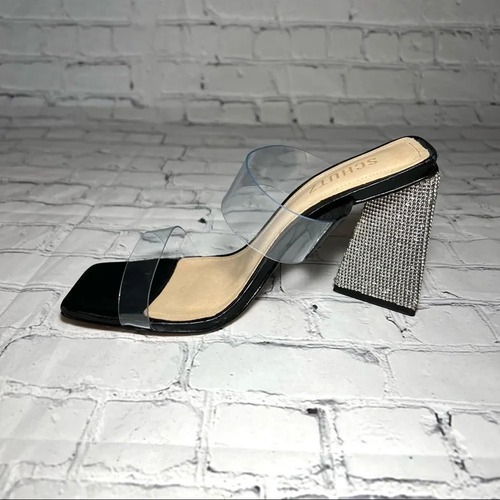 NEW Schutz Ariellen Sandal Clear Black Rhinestone Sandal Sz 7